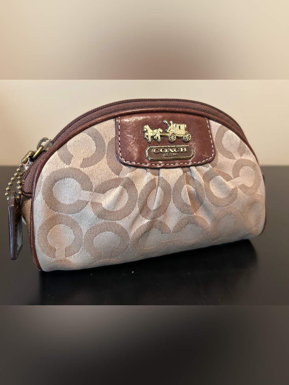 Coach Brown & Taupe Signature Cosmetic Pouch